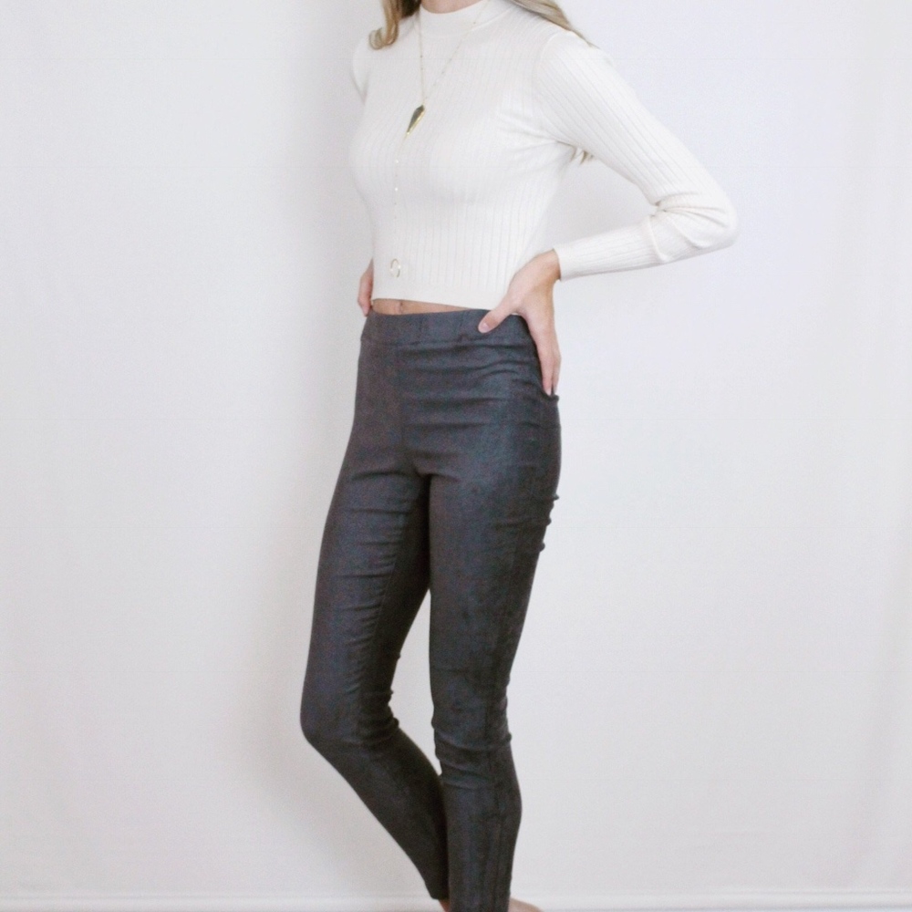 NWT Wishlist Suede Charcoal Zip Up Leggings! - Picture 2 of 4